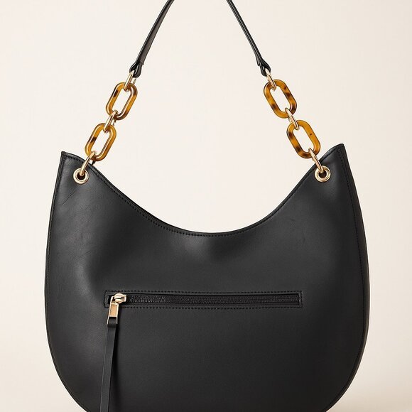 Est. 1946 Black Faux Leather Hobo Bag – Tortoise Chain Shoulder Strap - Picture 1 of 7